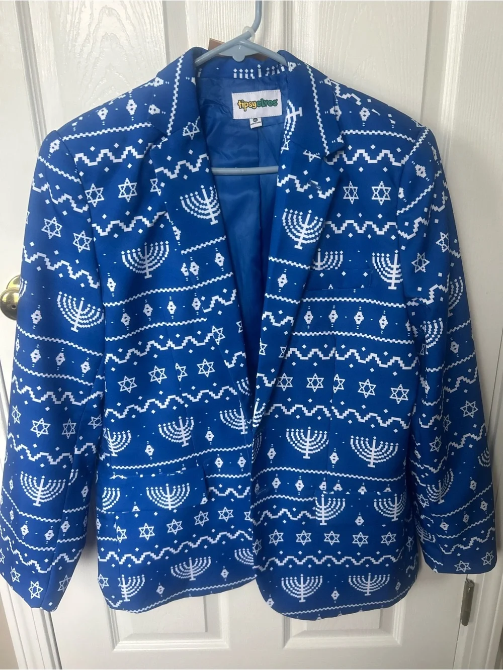 Tipsy Elves Men’s Hanukkah Blazer:tie, size 42 or Large. NWOT “The Lit Menorah”